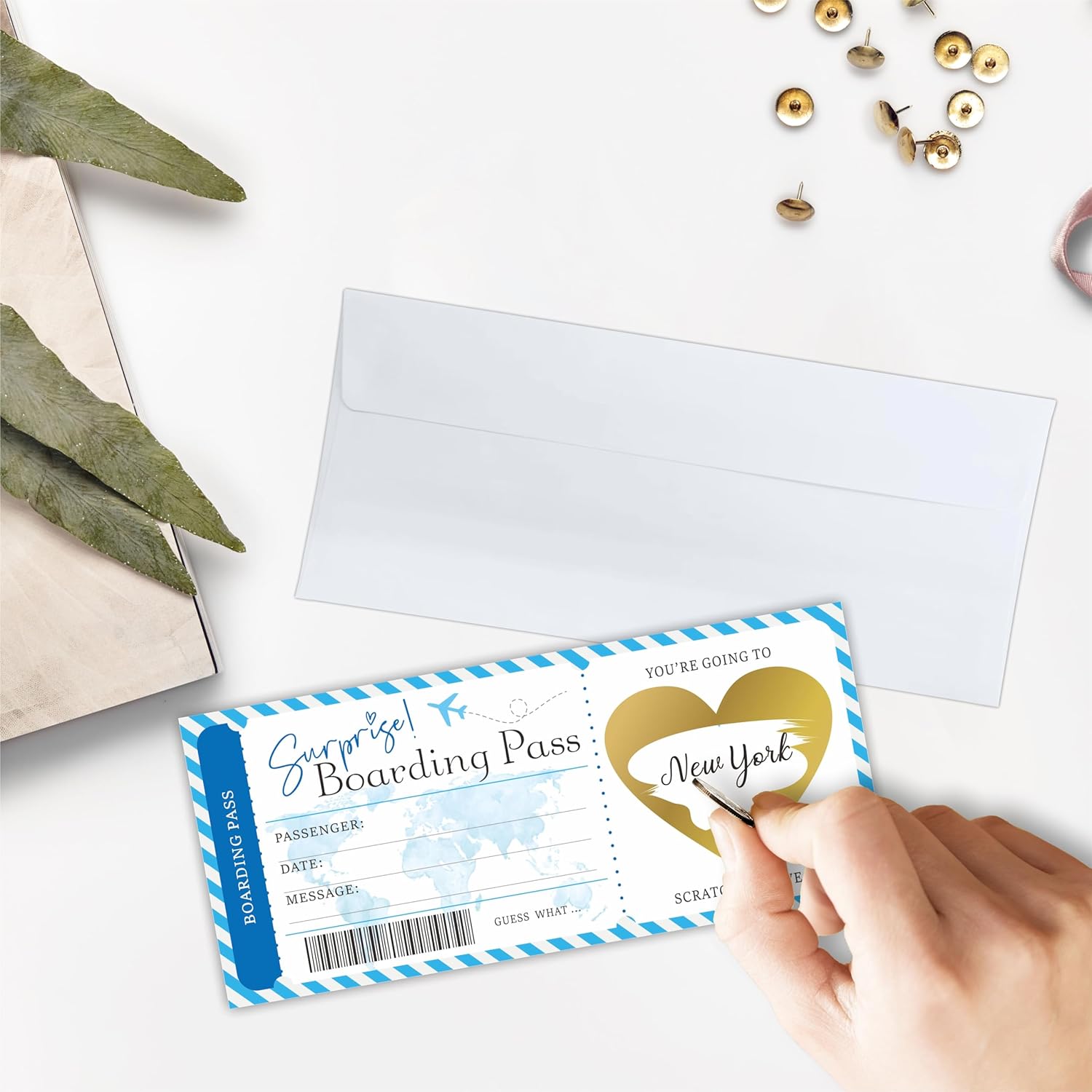 Surprise Boarding Pass Gift Ticket, Diy Scratch Off Travel Ticket Set With Envelope, Surprise Reveal Ticket Gift For Valentine'S Day, Holidays, Birthday, Wedding, Anniversary - A49