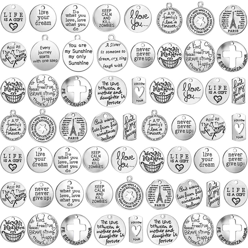 60 Piece Inspiration Words Charms Craft Supplies Pendants Beads Charms Pendant