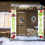 Christmas Grinch Porch Banner,Christmas Grinch Porch Sign Funny Xmas Hanging Banners For Home Indoor Outdoor