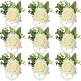 12 Pcs Rose Wrist Corsage Bracelets Wedding Bridal Wrist Artificial Flower Wristband Flower Hand Decor For Bride Bridesmaid Homecoming Prom Party Decor(White Elegant)