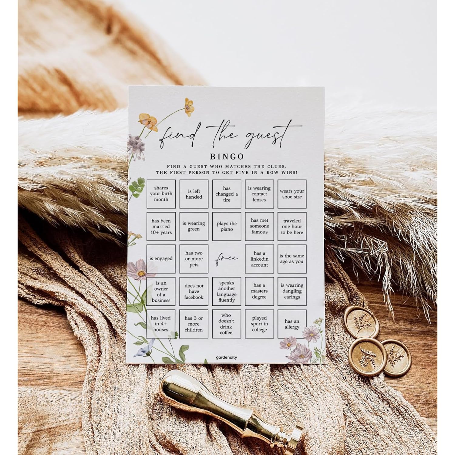 Find The Guest Bingo Game Cards, Bridal Shower Games, Baby Shower Bingo, Wedding Game, 50 Cards - Wildflower