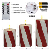Christmas Flickering Flameless Candles Red Stripes Glitter, Battery Operated Pillar Real Wax Led Electric Candle With Remote Timer For Home Christmas Party Decor D3 X H4 5" 6" Set Of 3