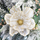Store Christmas Poinsettia Artificial Velvet Magnolia Flower White And Gold Floral Picks Stems For Christmas Tree Decoration Pack Of 6 For Xmas Tree Wedding Centerpiece