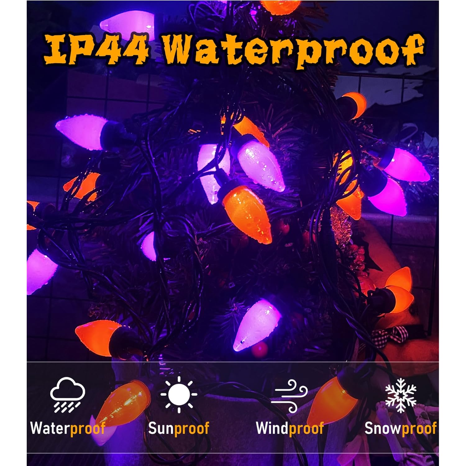 Halloween String Lights Outdoor, 26Ft C7 Purple And Orange String Lights With 50 Led Christmas Ligths For Outdoor Patio