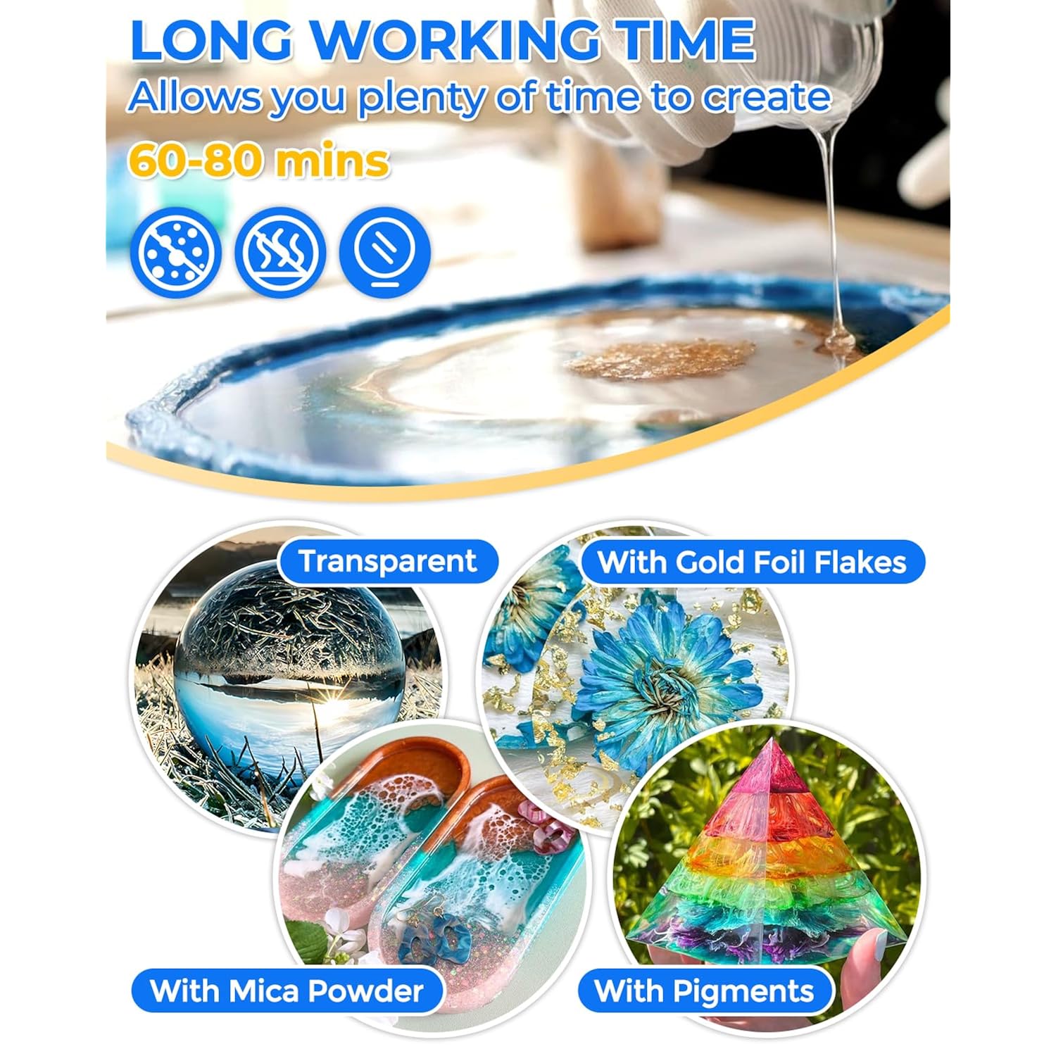 Deep Pour Epoxy Resin 1.5 Gallon Kit, 2:1 Epoxy Resin Deep Pour For 2 To 4'' Pour Molds Craft, Bubble Free & Crystal Clear Resin Casting For River Table Wood Filler Bar Top Preserving Flowers