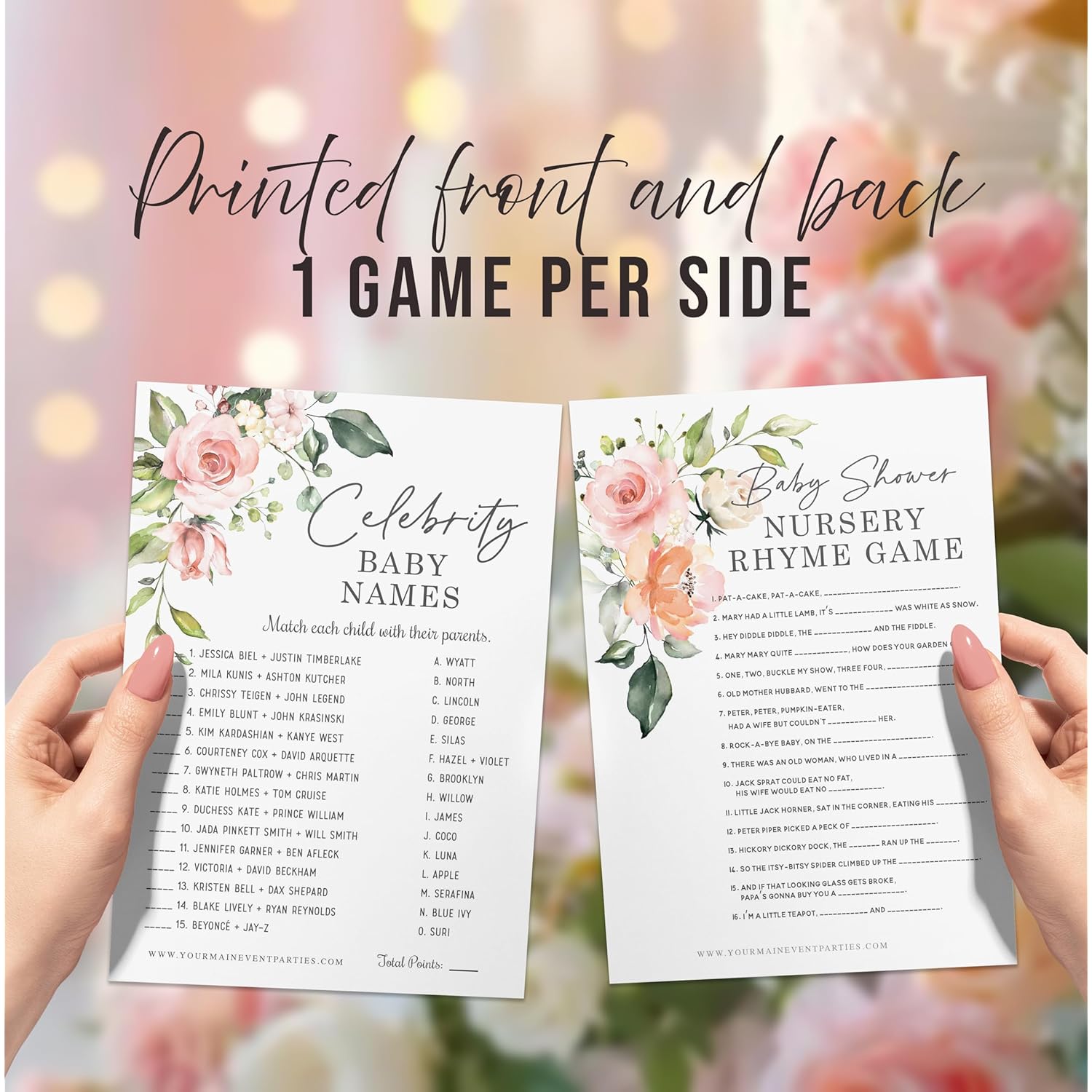 Floral Baby In Bloom Baby Shower Games, Fun Activities For 25 Guests(Nursery Rhyme, Celebrity Parents, Emoticon Baby Shower And Children'S Book Emoticon Game)