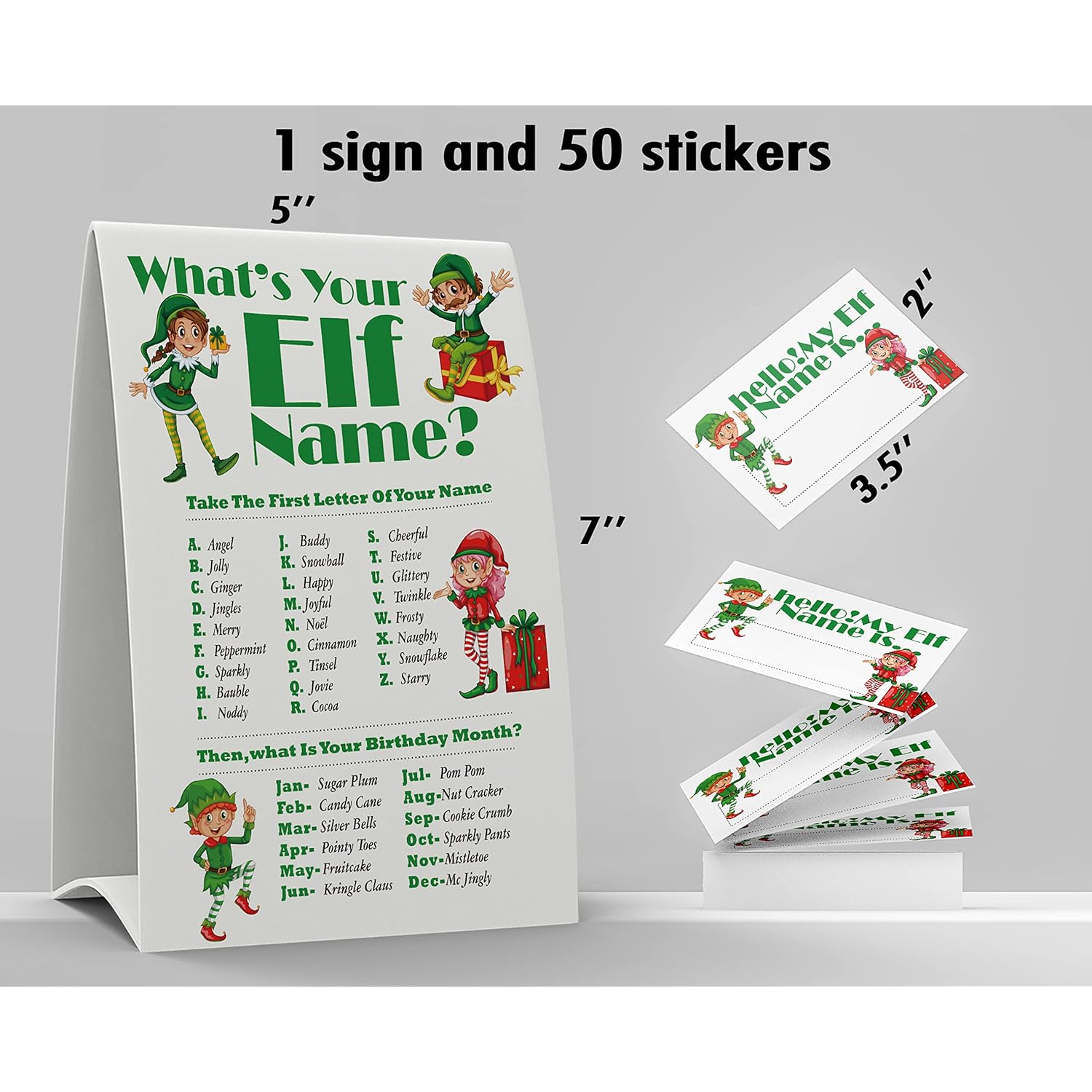 What'S Your Elf Name Game, 1 Elf Theme Sign And 50 Name Tag Stickers, Christmas Party Games, Birthday Game And Adult Parties, Activity Game For Office Or Class | Jrkp041L
