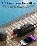 Outdoor Waterproof Power Strip IPX6 6 Outlets 4 USB Ports 5FT Extension Cord Wall Mount