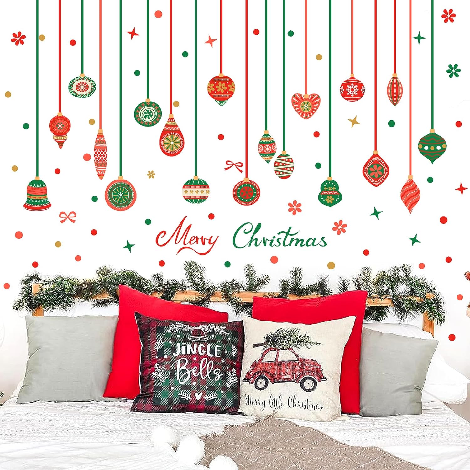 Christmas Bell Wall Stickers Removable Large Xmas Ornament Wall Decals Peel And Stick Merry Christmas Wall Decals Xmas Holiday Wall Stickers Winter Holiday Party Supplies Decorations