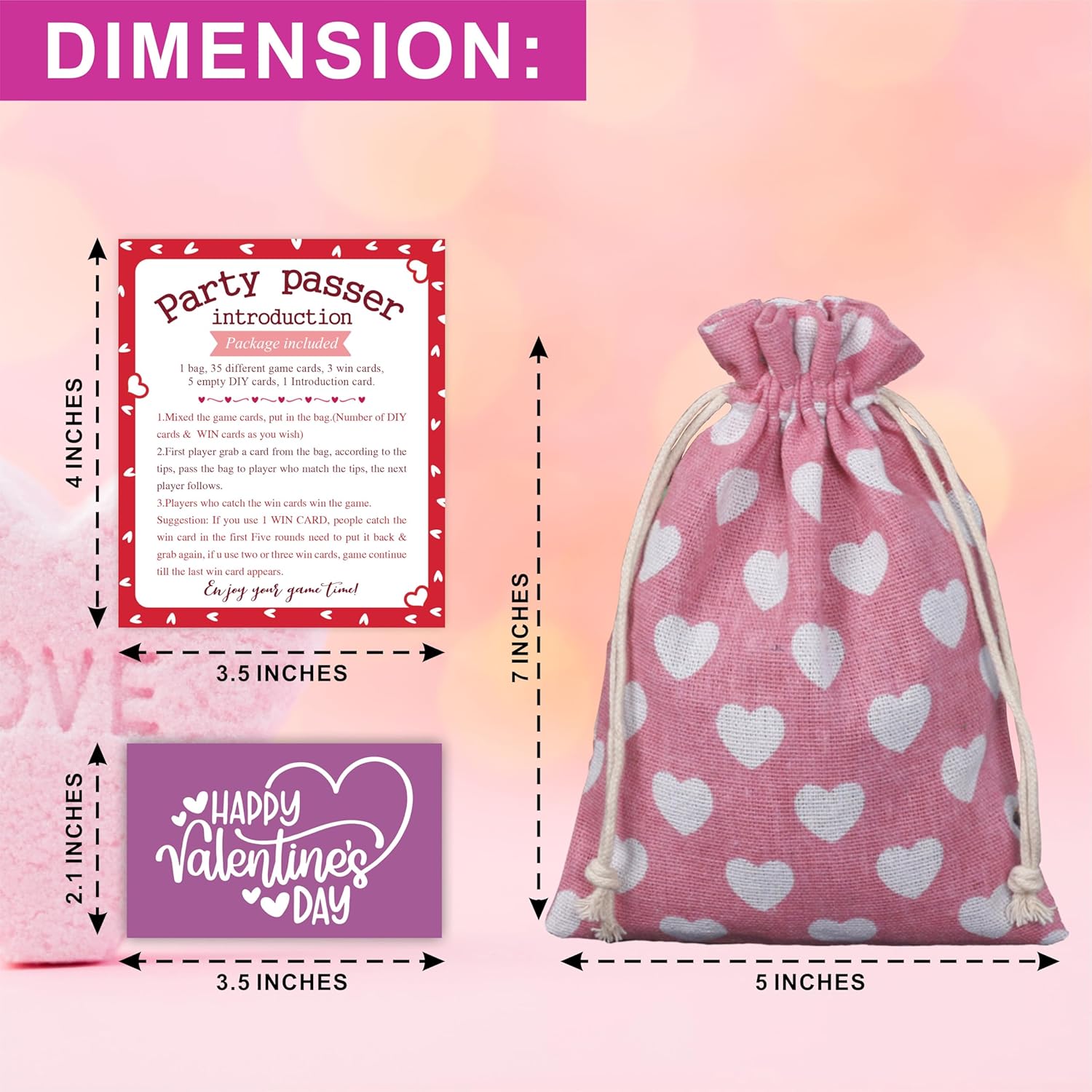 Valentine'S Day Pass The Bag Game - 44 Game Cards & 1 Pink Pass Bag With Heart Design - Valentines Group Activity & Gathering Prize Game, Party Game - Home & Office Party Favor - A04