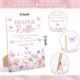 Butterfly Baby Shower Diaper Raffle, Pack Of 1 Wooden Tabletop Sign With Stand And 50 Diaper Raffle Tickets, Purple Butterfly Baby Shower Game, Gender Reveal Party Decorations - Eh12