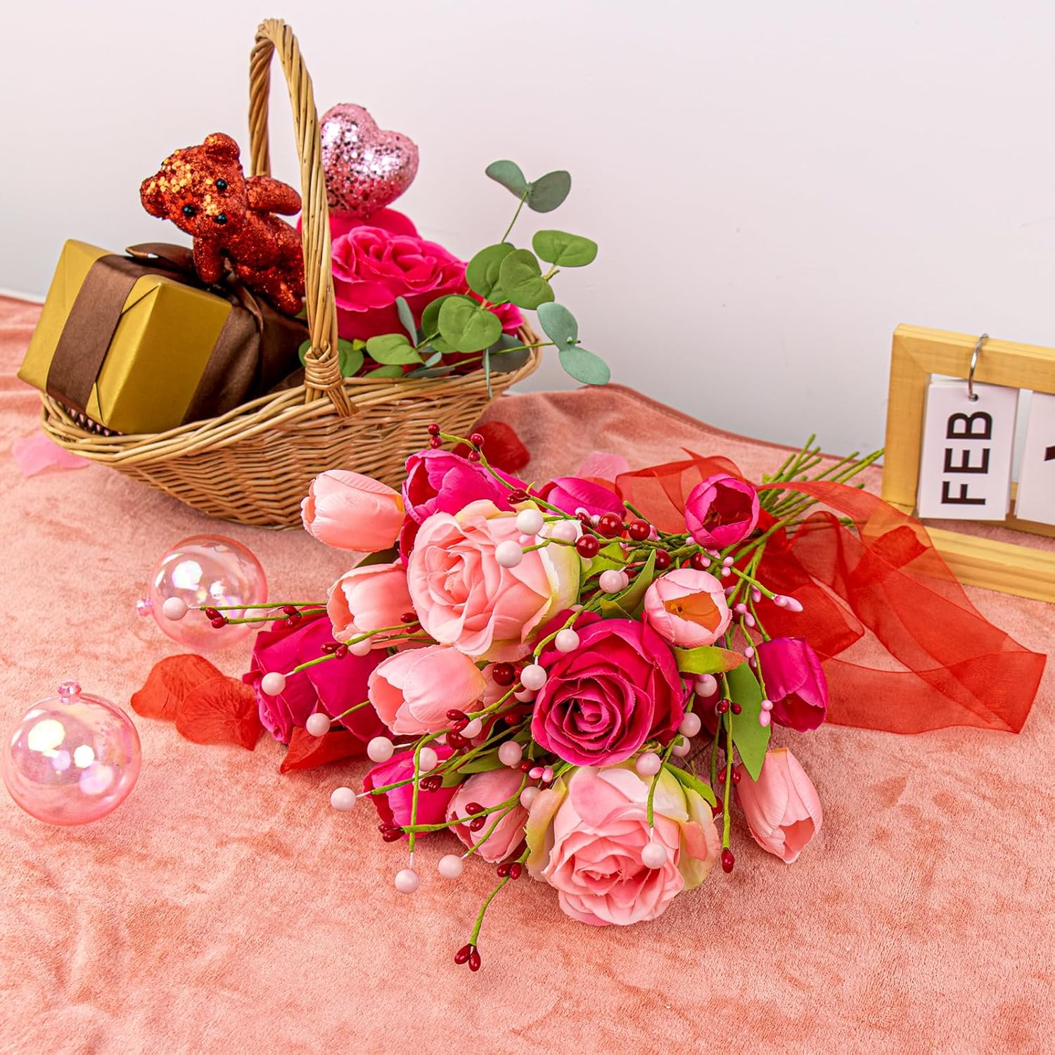 Valentine Centerpiece Table Decorations 10 Pcs Romantic Valentines Day Flowers Artificial Red Pink Valentine Flowers With Faux Tulips Roses For Flower Arrangement Vase Wedding Tablecenter