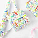 Happy Birthday Wrapping Paper Roll, 17 Inch X 32.8 Feet, Colorful Text Happy Birthday Design Gift Wrap For Birthday, Gift Packaging, Baby Shower, Holiday, Party