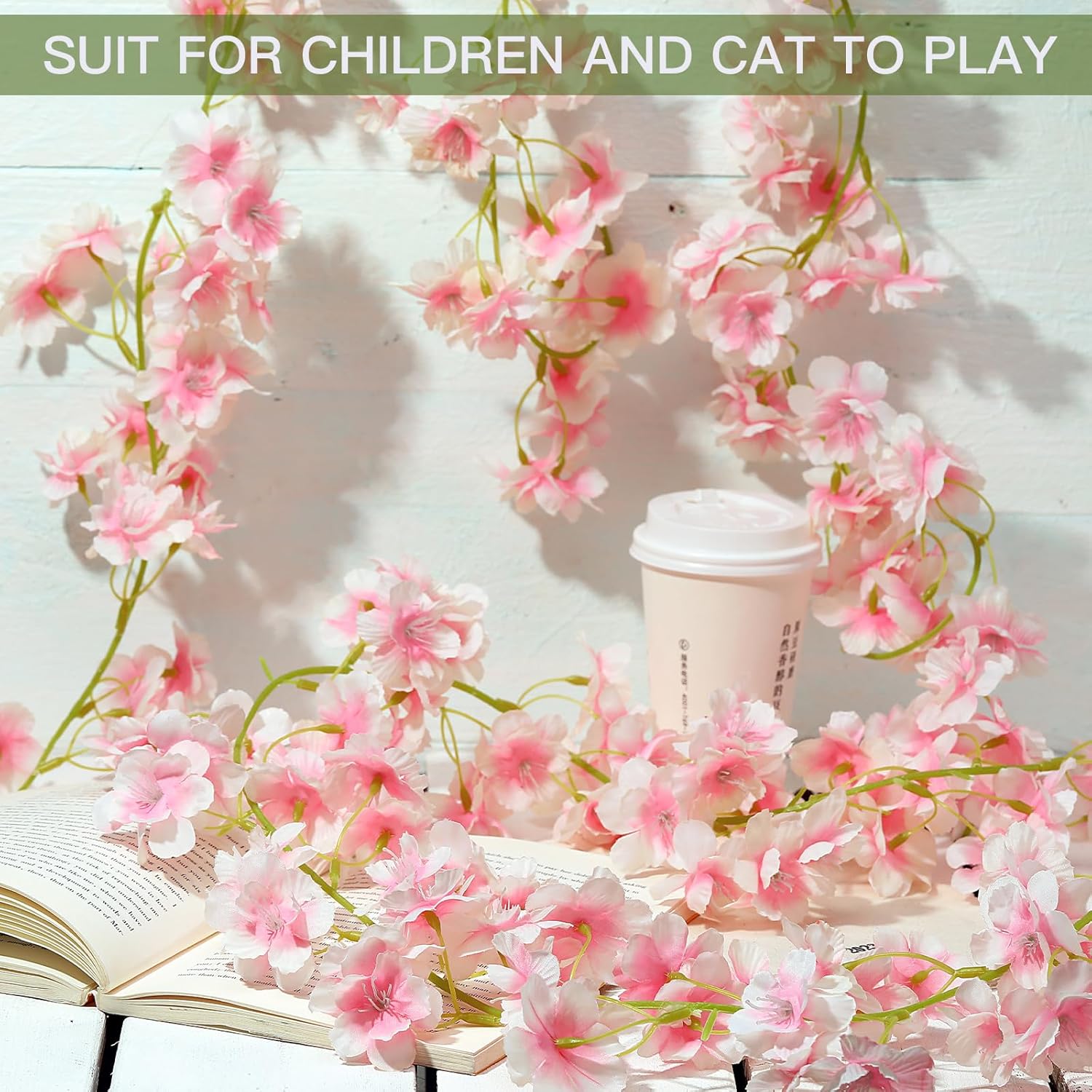 16 Pcs Artificial Cherry Blossom Flower Vines Cherry Blossom Hanging Vine Artificial Pink Flower Garland Faux Japanese Garland For Wedding Party Kawaii Decor
