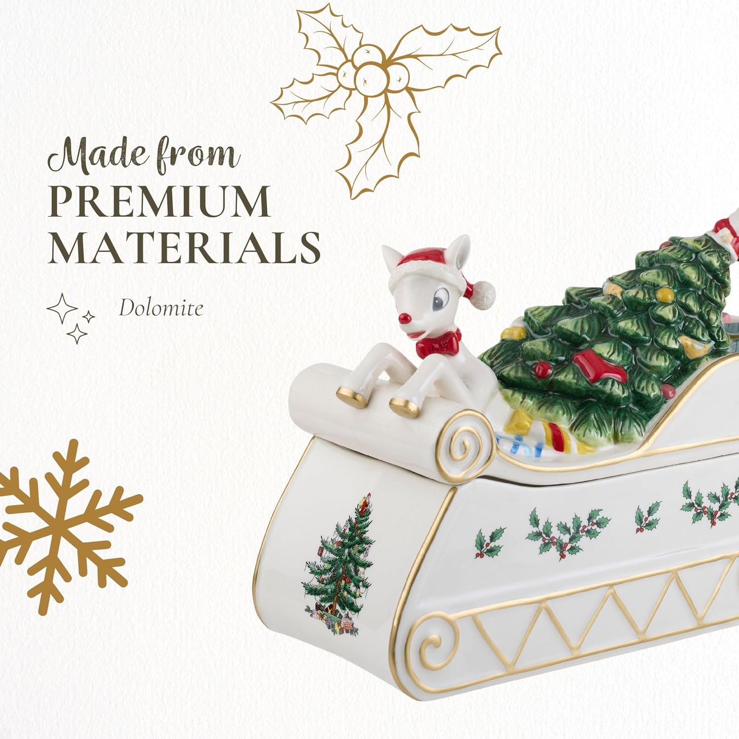 Christmas Tree Rudolph Cookie Jar - 11" Dolomite Nostalgic Christmas Cookie Jar With Lid - Festive Candy Jar For Kitchen Counter, Holiday Cookie Container, Reindeer-Themed Seasonal Home Decor