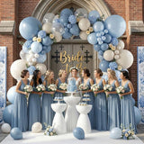 12 Inch Dusty Blue Double Stuffed Balloons Pearl Light Blue Sand and White Party Pack