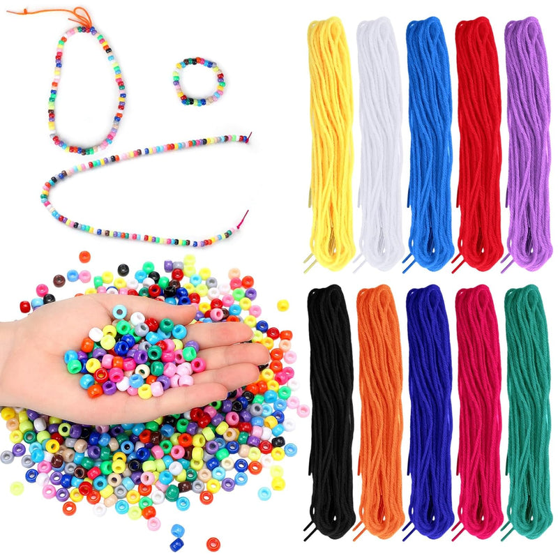 100 Pcs Tipped Lacing Yarn Colored Threading For Beading With 1200 Pcs Pony Be