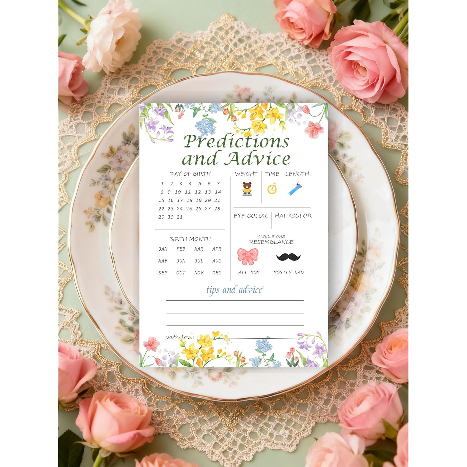 30Pcs Spring Wildflower Baby Shower Games, Baby In Bloom Predictions And Advice Game, Gender Reveal Game, Floral Baby Shower Decorations