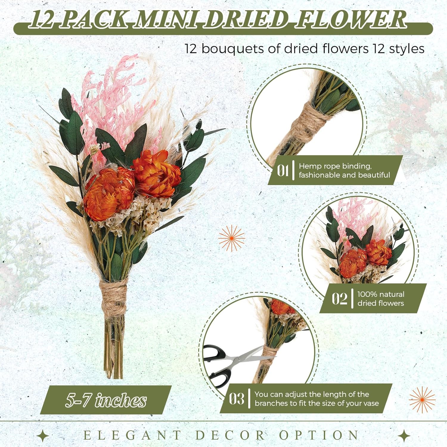 12 Pack Boho Dried Flower Bouquet Mini Wedding Handmade Dry Flowers Decor For Vase Crafts Diy Photo Boutonniere For Men Floral Plant For Bridesmaid Gift Birthday Decor(African Daisy)