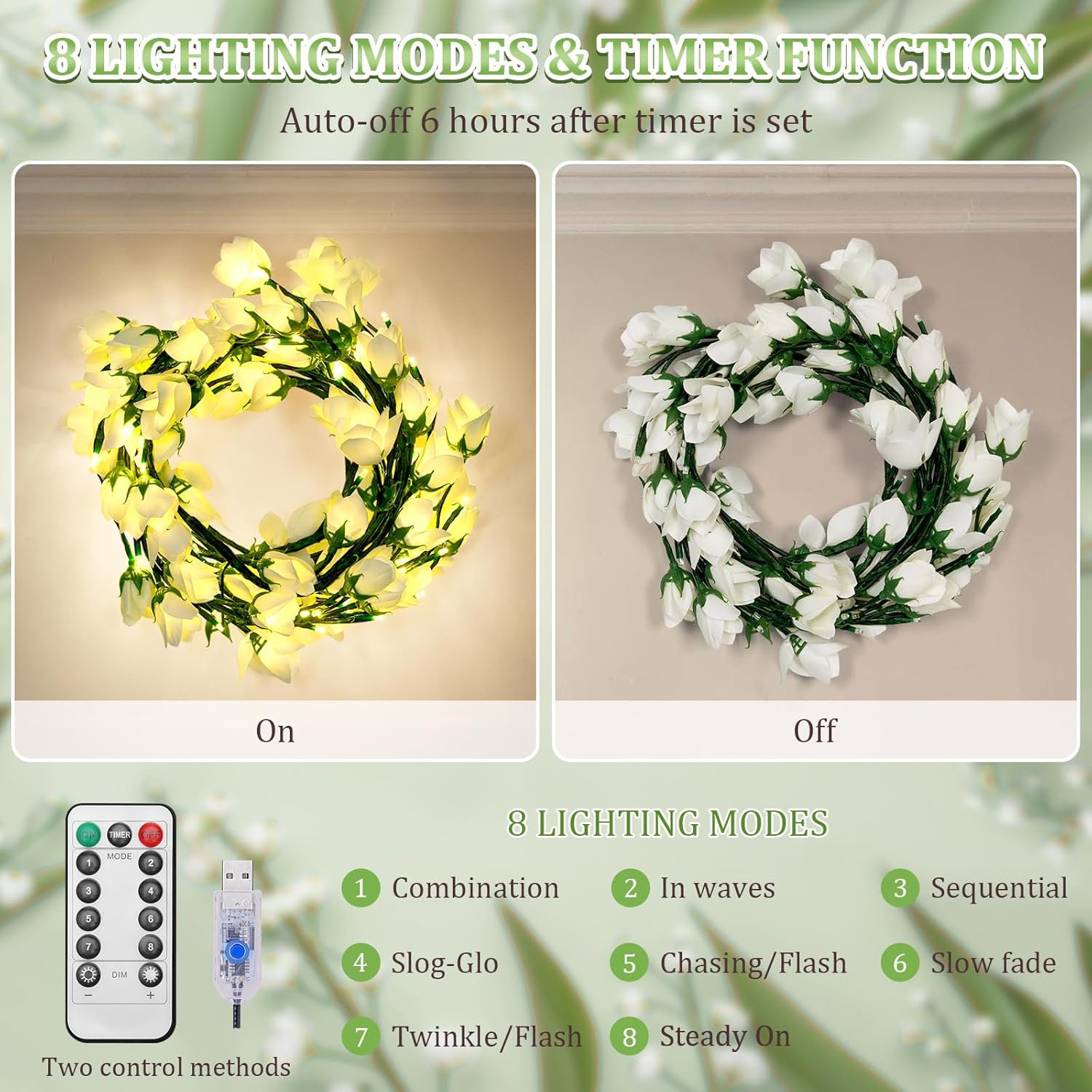 Enchanted Willow Vine Lights With Lily Of The Valley Artificial Flowers,6Ft 96 Led Tree Branch Lights For Wall,8 Modes Lily Of The Valley Lamp With Remote Timer,Christmas Decor For Bedroom Home