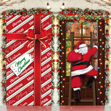 2 Pcs Christmas Decorations Santa Door Cover Xmas Backdrop Banner With Santa Climbing The Window And Gift Pattern Eve Decor For Party House Photo Booth Props