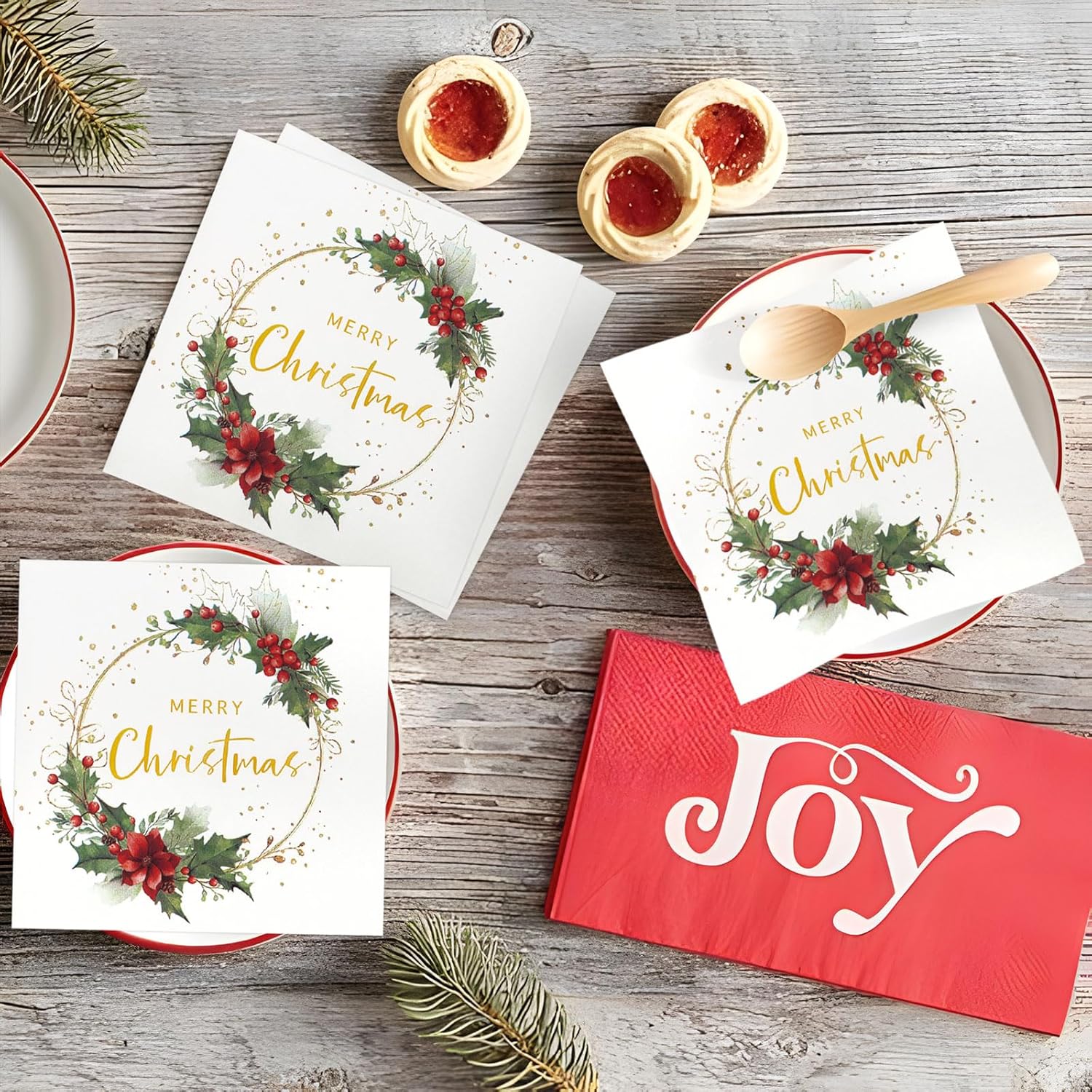 40Pcs Merry Christmas Napkins For Guests Christmas Cocktail Paper Napkins For Banquet Lunch Dinner Holiday Party