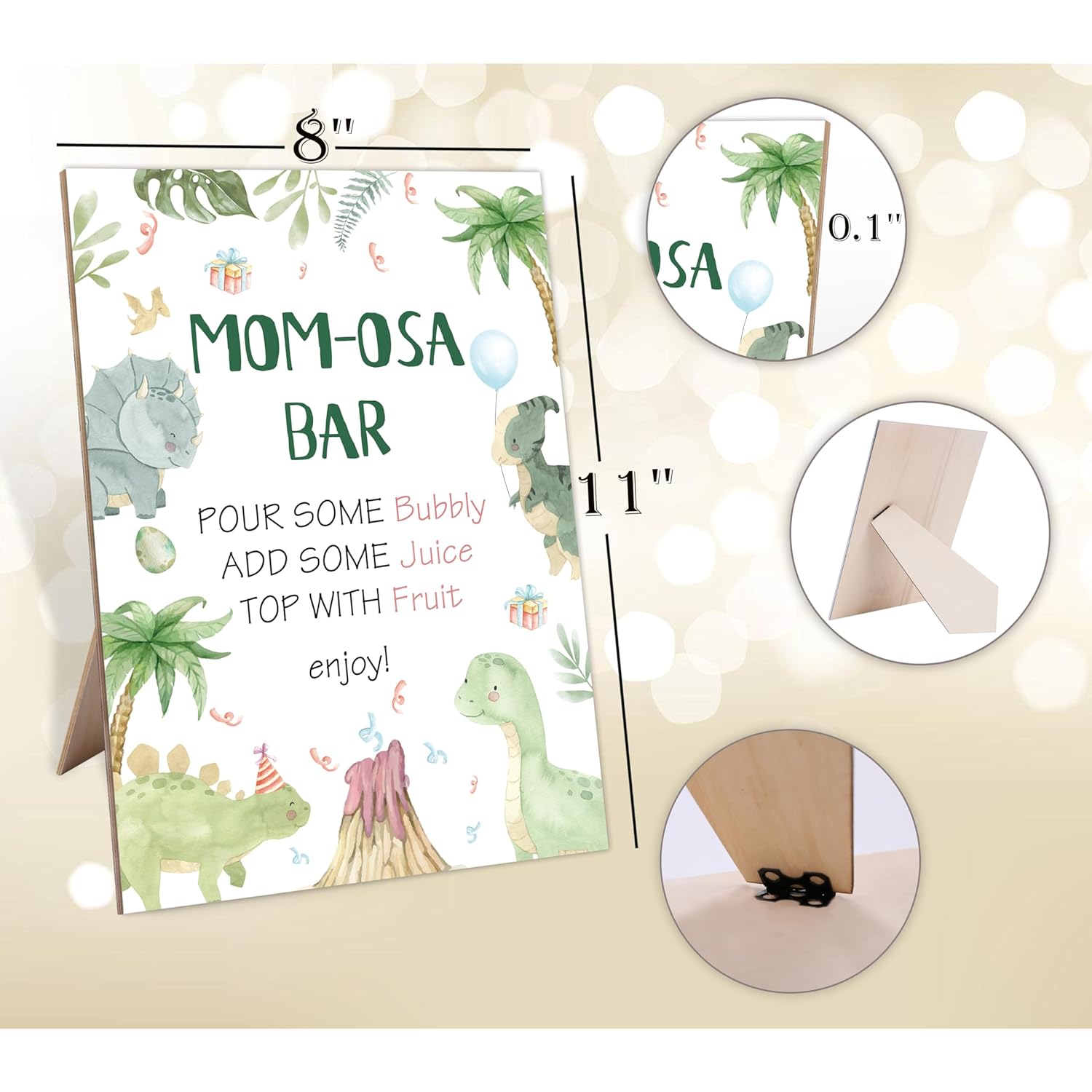 Mom-Osa Bar Sign,Wooden Sign With Stand,Dinosaur Mom-Osa Bar Decorations,Neutral Baby Shower Decorations,Baby Shower Decorations,Baby Shower Sign,Party Favors Supplies,17
