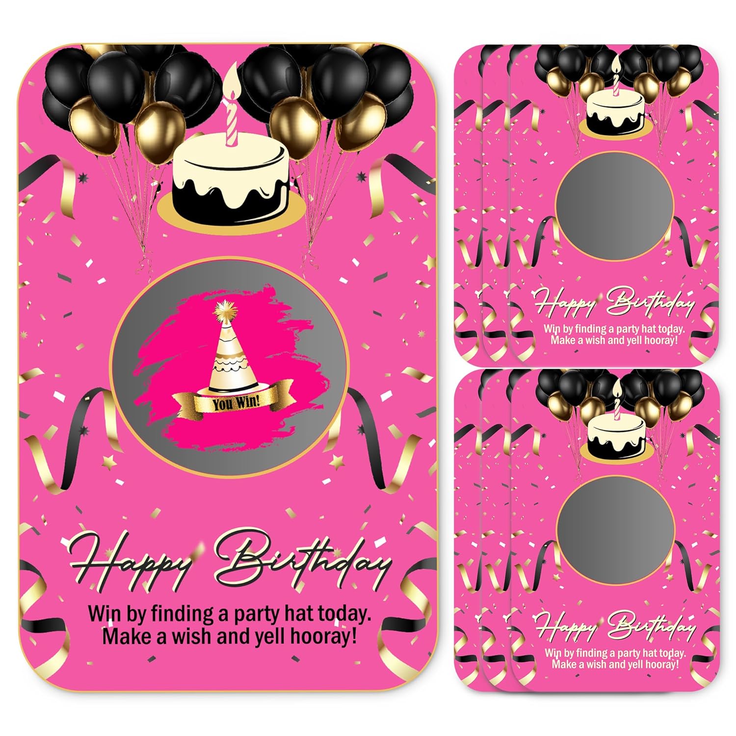 Black And Pink Birthday Party Scratch Off Games For Girls, Black And Gold Balloons Ice Breaker Cards For Birthday Party, 50 Sets With Stickers