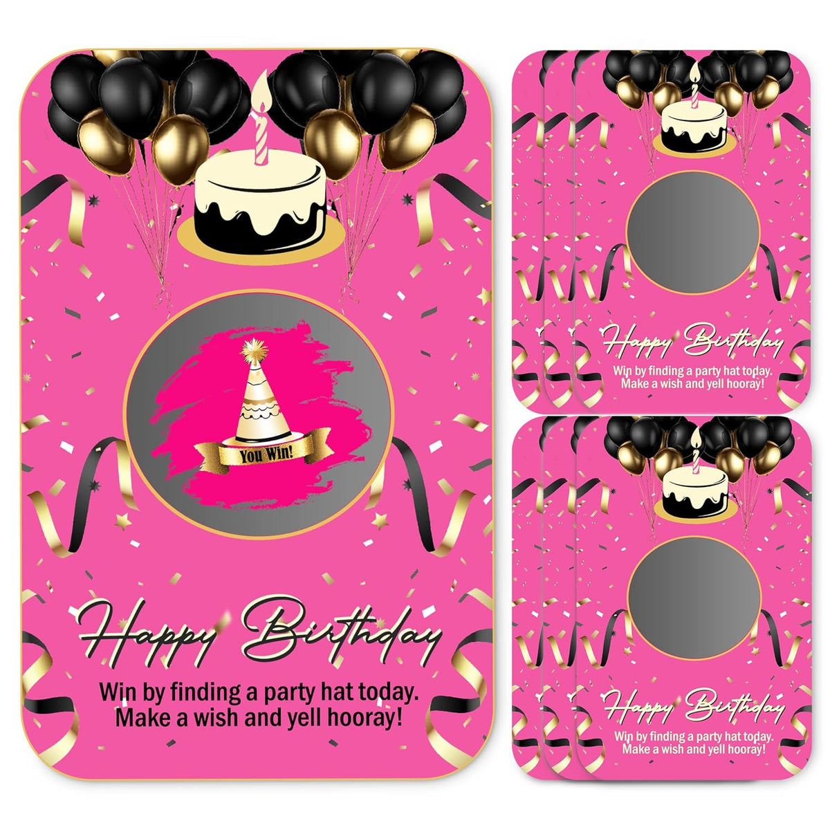 Black And Pink Birthday Party Scratch Off Games For Girls, Black And Gold Balloons Ice Breaker Cards For Birthday Party, 50 Sets With Stickers