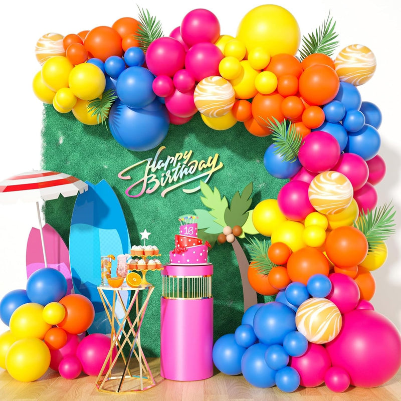 103Pcs Tropical Themed Balloon Arch Kit,Hawaiian Luau Summer Flamingo