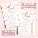 Twinkle Little Star Baby Shower Game For Girls - 25 Guess Who Mommy Or Daddy Game Cards - Fun Guessing Activities For Guests - Star And Moon Theme In Pink
