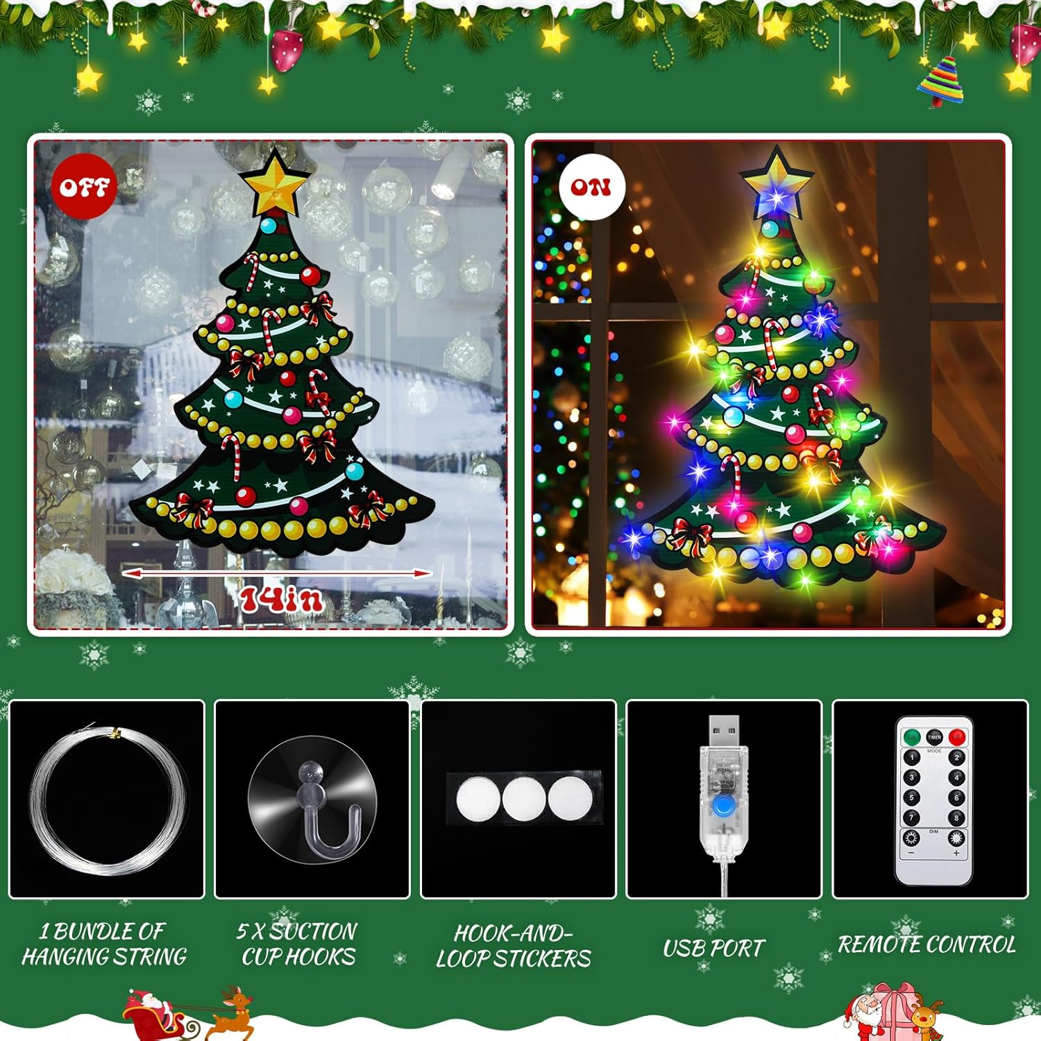 5 Pcs Christmas Window Lights Decorations Lighted Christmas Window Silhouette 8 Modes Usb Powered With Remote Timer Ligh