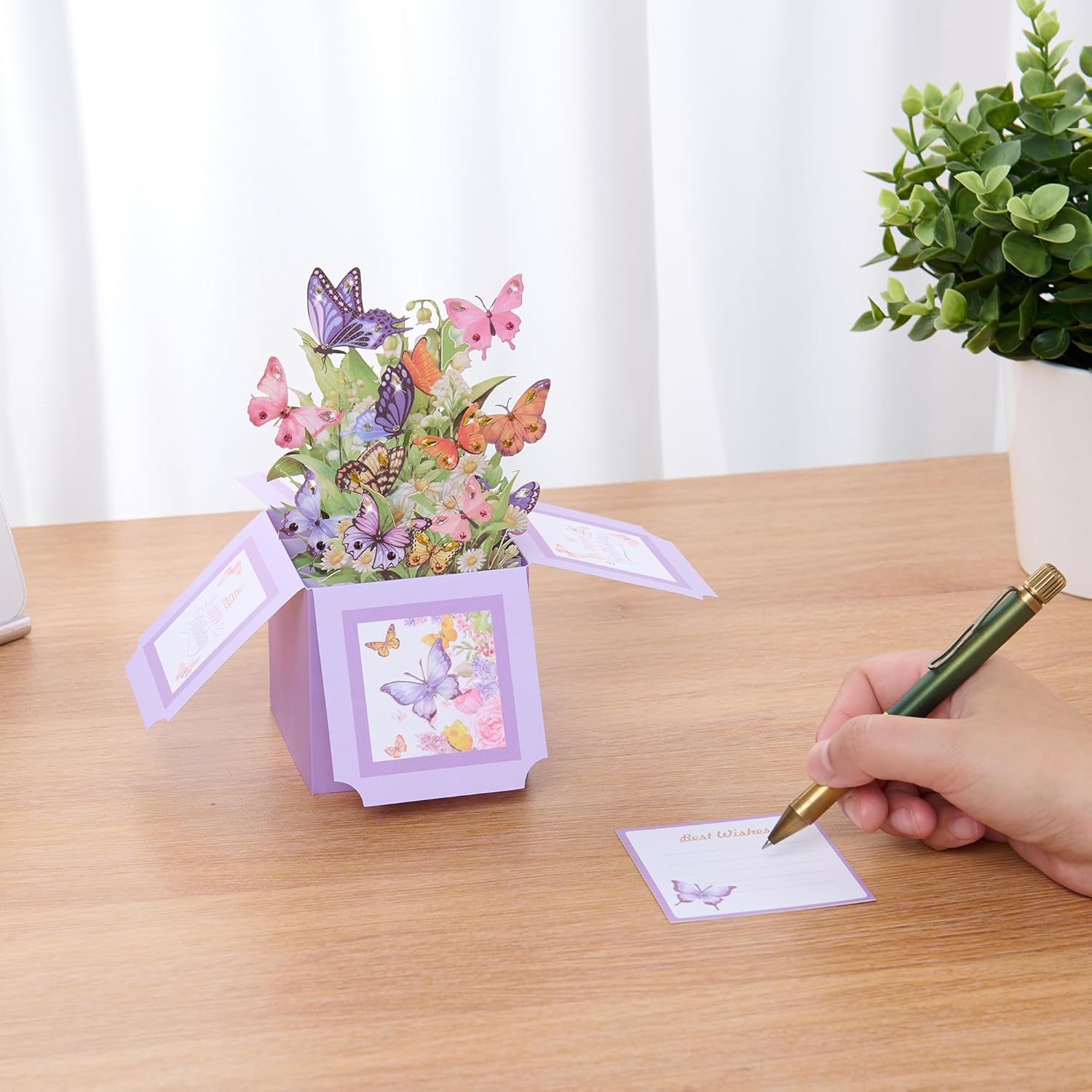 3D Pop Up Butterfly Birthday Box Cards With Colorful Rhinestones, 3D Bling Birthday Card, Greeting Gift Card For Female, Mom, Wife, Sister, Daughter In Law- Includes Notecard&Envelope