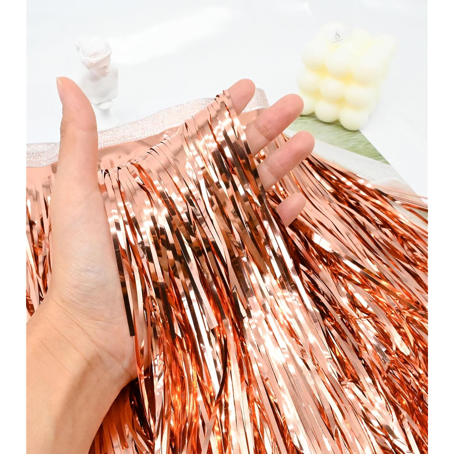 2 Pack Shiny Rose Gold Foil Fringe Garland-4 Layers Thick | Metallic Tinsel Streamers Backdrop Wall Hanging Fringe Banner For Wedding Christmas Decoration Home Hanging Parade Floats