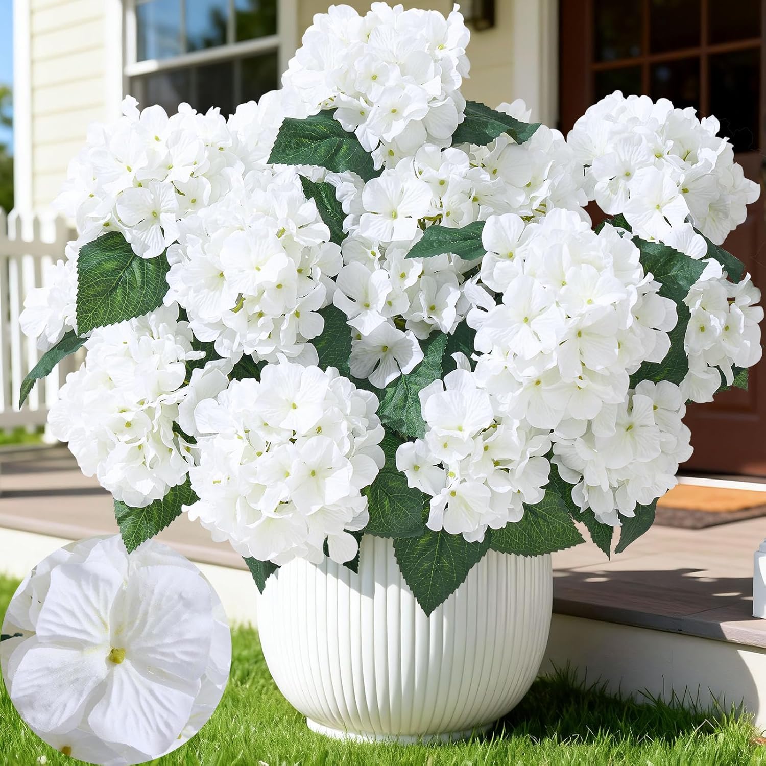 12 Heads Artificial Flowers For Outdoors, Uv Resistant Faux Hydrangea Flowers For Outdoor Planters Front Porch Garden Window Box Patio Decor ?White?