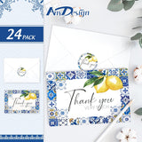 Lemon Thank You Cards Bulk 24 Pack Thank You Note Cards With Matching Seal Stickers Envelopes Blue Tiles Lemon Greeting Cards For Baby Shower Wedding Birthday Bridal Party And All Occasion