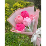 Crochet Tulip Flower Bouquet, Handmade Knitted Artificial Tulip Flowers, Gift For Mom Wife Women(Pink)