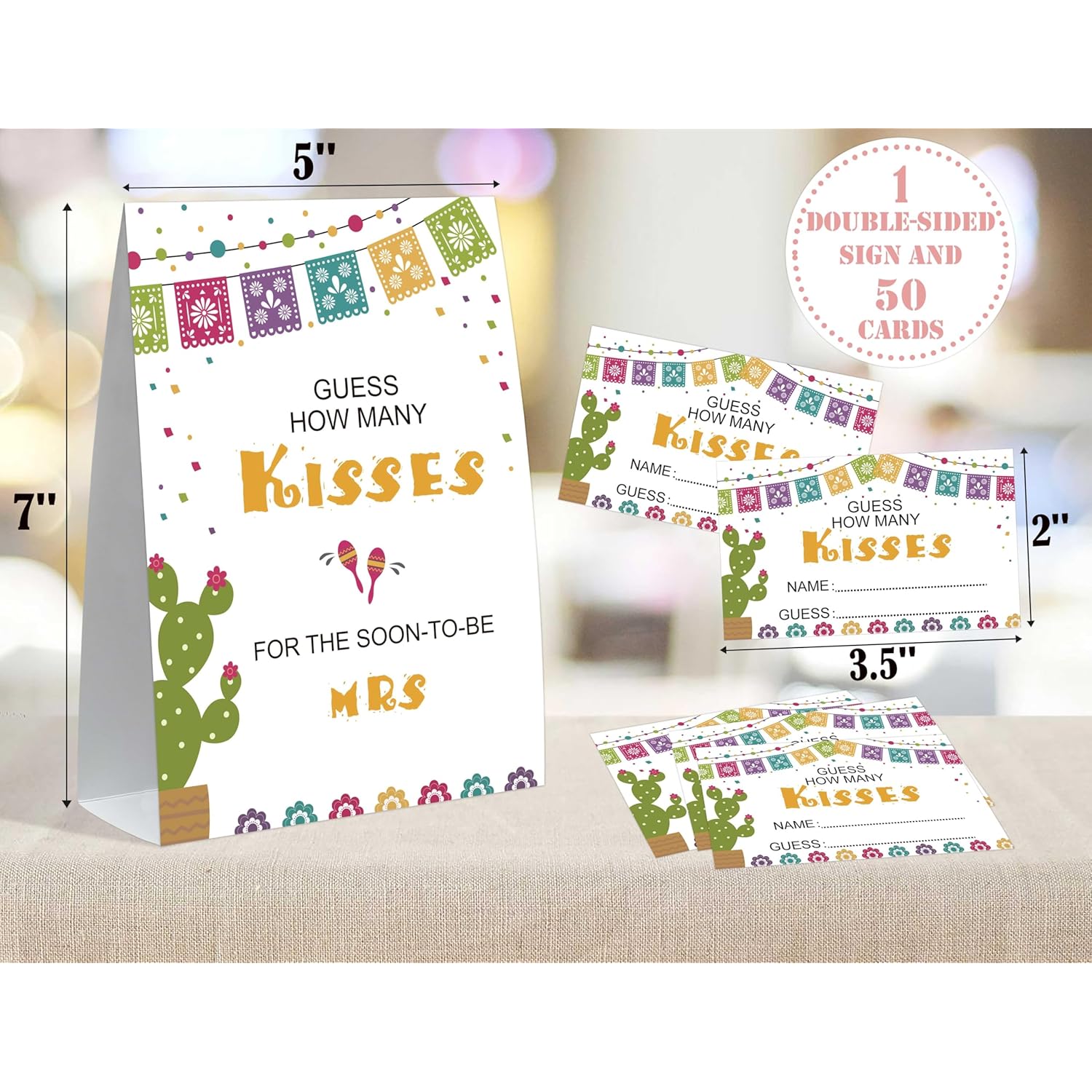 How Many Kisses Bridal Shower Game, Cactus Bridal Shower Sign And 50 Cards, Bridal Games For Showers, Engagement Party Games, Wedding Shower Decor, Bridal Shower Gifts For Couples,6