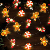 Christmas Gingerbread Decorations, 16Ft 40Led Candy Cane Christmas Fairy Lights Battery Operated, Xmas Gingerbread Man S