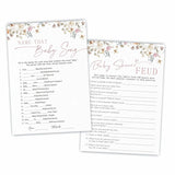 Boho Flowers Baby Shower Game Activities, Name That Baby Song & Baby Shower Feud Theme Game Cards, 30 Floral Game Cards & 1 Answer Card, Decorations & Supplies For Baby Shower Party?5X7 Inches? - C05