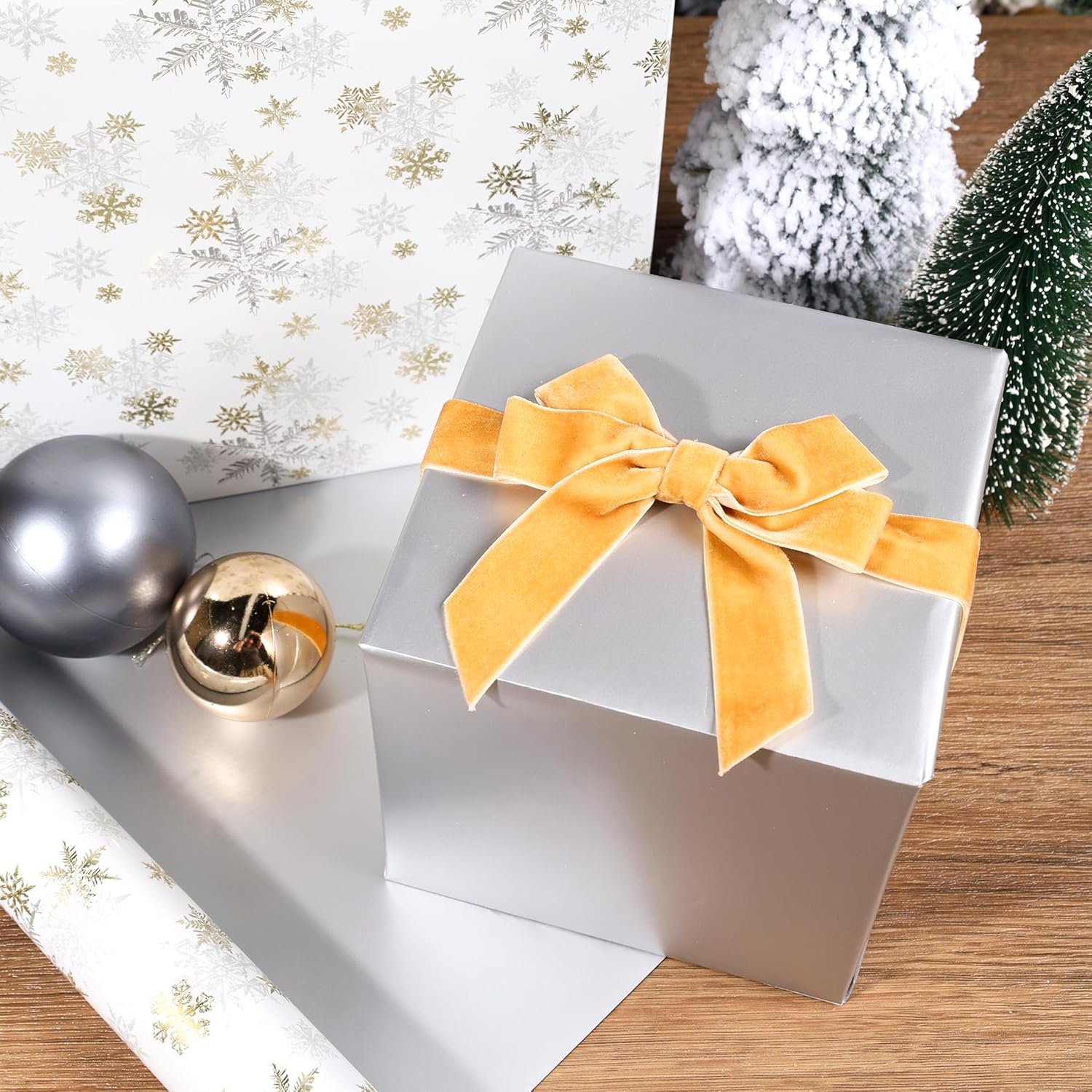 Gold & Silver Snowflake Christmas Wrapping Paper, Reversible Holiday Gift Wrap With Metallic Foil And Silver Back, Elegant Xmas Roll For Adults, Men, Women– 17 Inch X 33 Feet