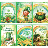 St. Patrick’S Day Cards Green Irish Shamrock Greeting Card Rainbow Leprechaun Gold Coin Notes Card For Holiday Supplies Party Favors 12Pcs