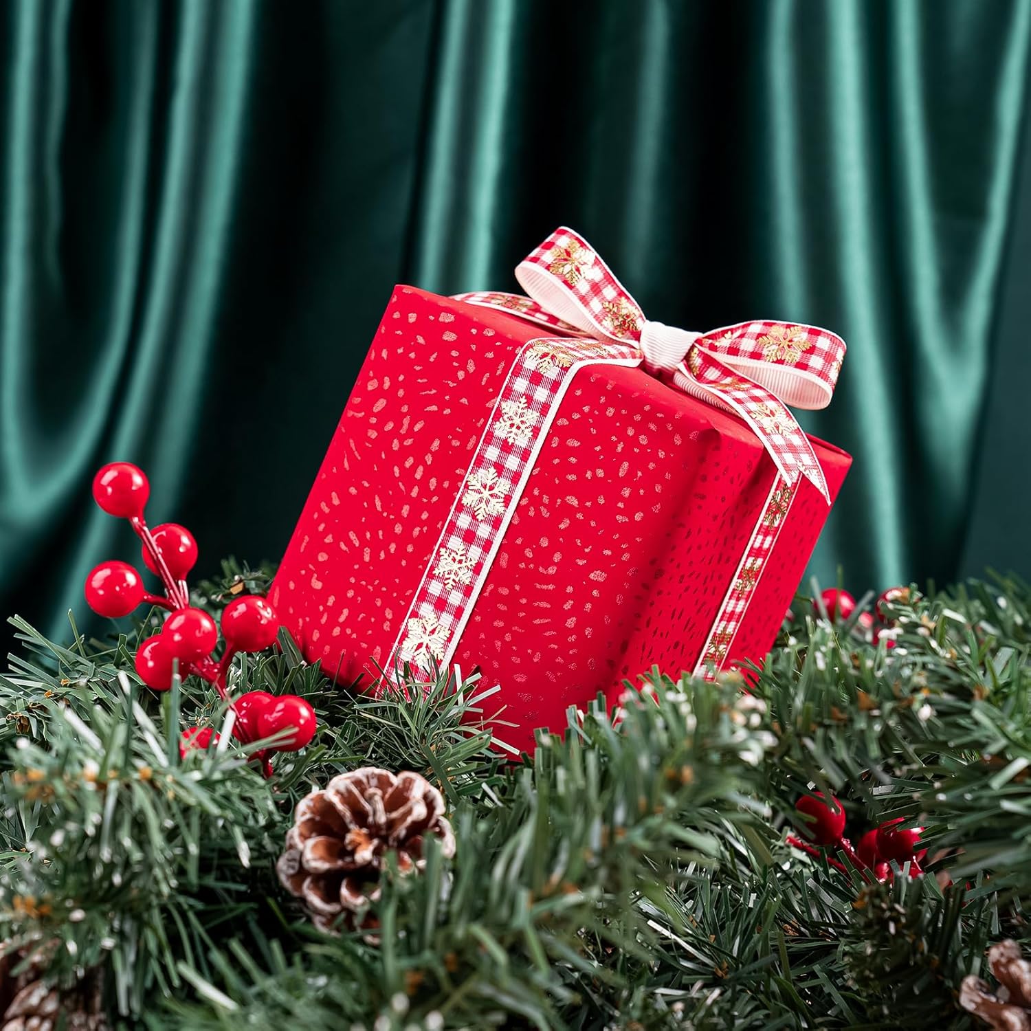 Red Wrapping Paper Roll - Mini Roll - 17 Inch X 16.5 Feet - Red With Silver Design Perfect For Christmas, Birthday, Holiday, Wedding, Baby Shower