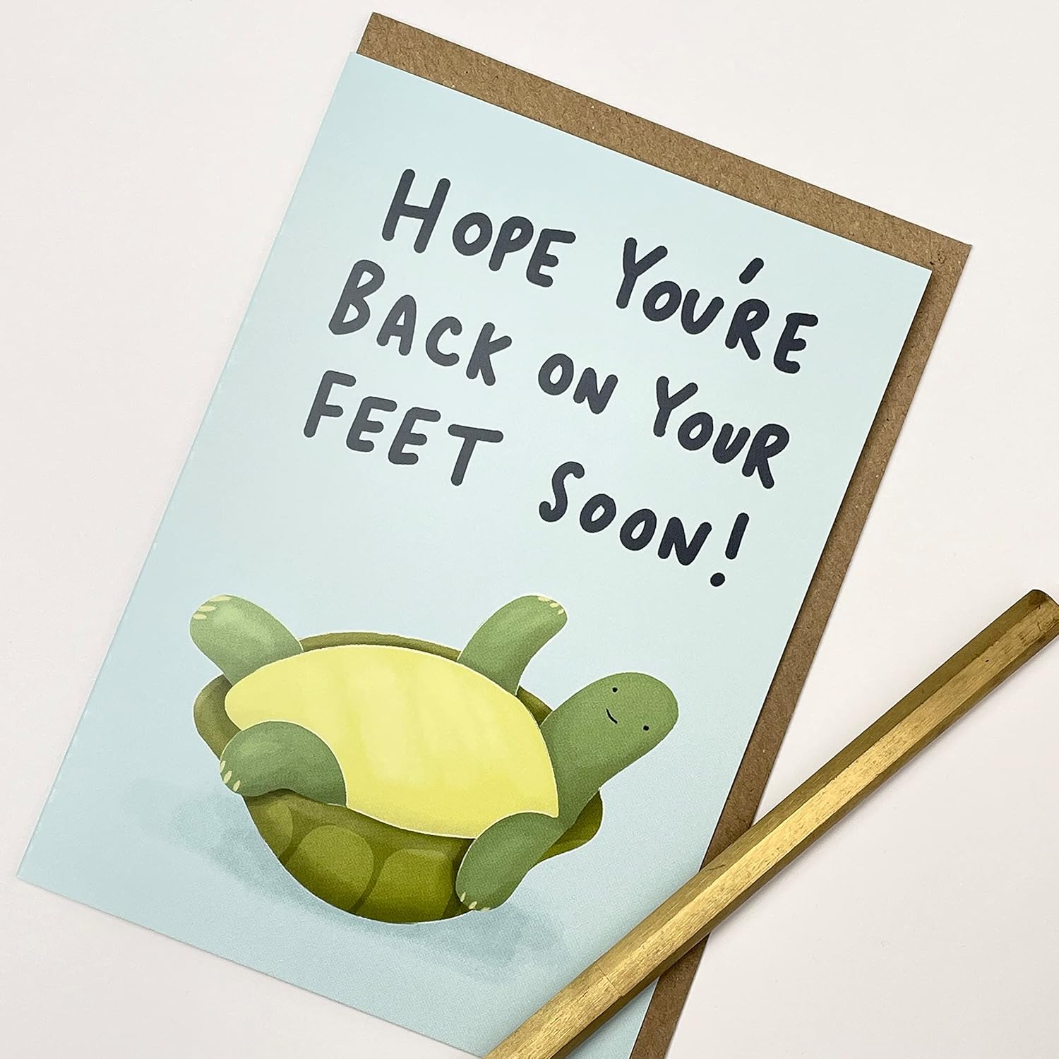 Old English Co. Cute Thinking Of You Card - 'Back On Feet Soon' Tortoise Greeting Card For Friends Family - Sorry Card, Feel Better, Bad News, Get Well, Operation | Blank Inside With Envelope