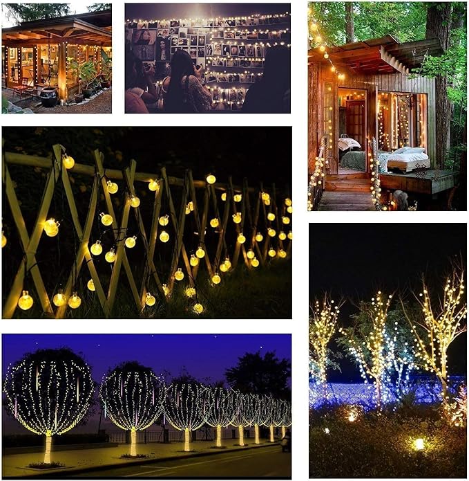 Solar String Lights Outdoor, 36ft 60 LED Globe String Light with 8 Mode, Waterproof Crystall Ball Lights Solar Patio Lights for Garden, Lawn, Patio, Gazebo, Yard, Outdoor Decor - Warm White