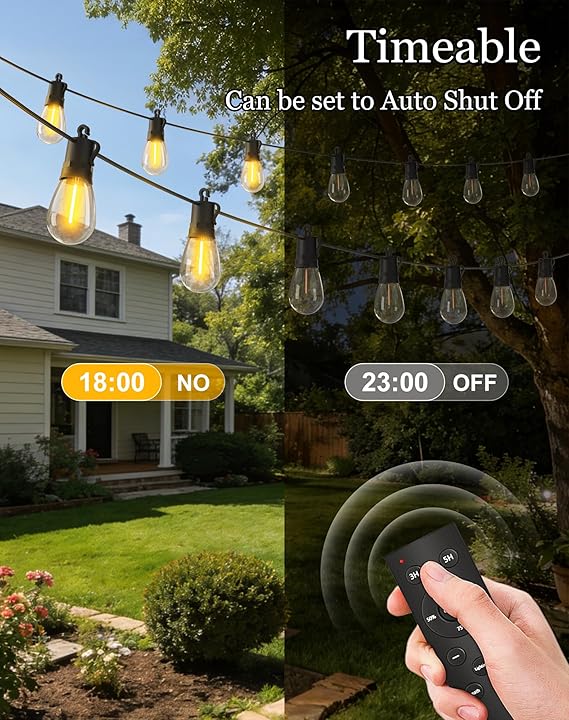 50FT Solar Powered Outdoor String Lights Waterproof LED Fairy Lights with Edison S14 Bulbs