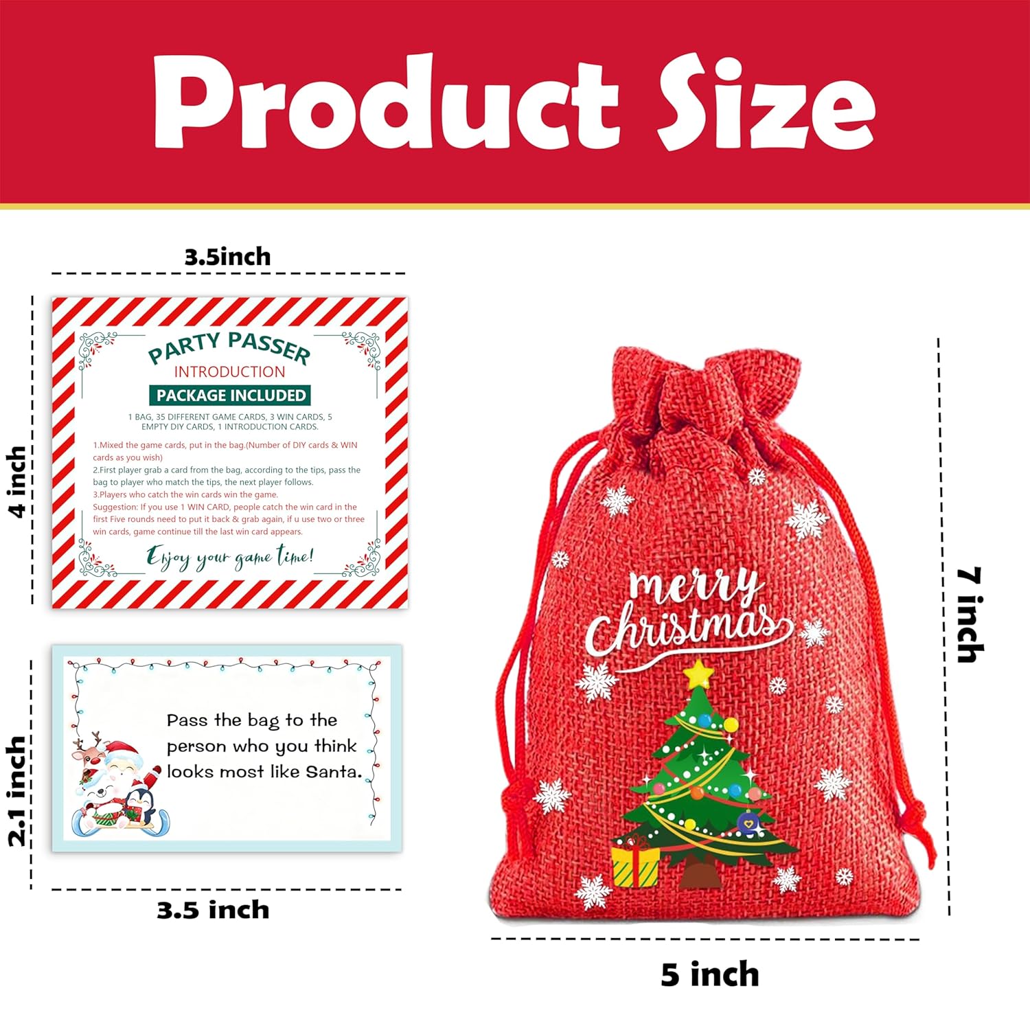 Christmas Passing Game Set, Christmas Games For Families, Funny Xmas Party Game Cards With A Passing Bag For Family Friends, Family Games Night,Team Ice Breaker Games - 04