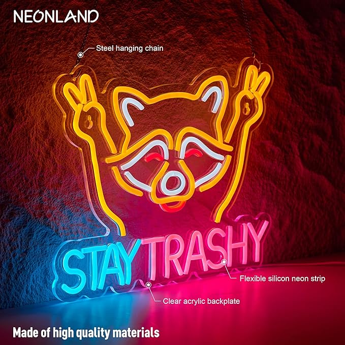 Stay Trashy Raccoon Neon Sign USB Dimmable LED Wall Light for Bar Man Cave Decor