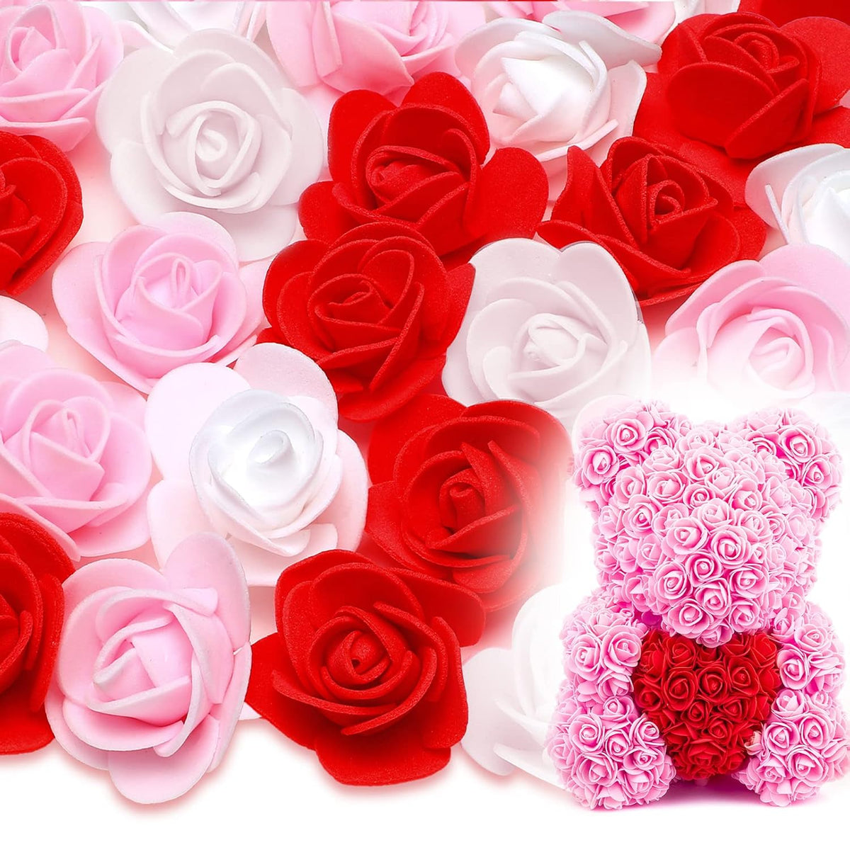 1000 Pcs 1.4 Inches Valentine Mini Foam Rose Bulk Artificial Mini Fake Roses Heads Foam Flowers For Diy Crafts Wedding Bouquets Centerpieces Party Decoration(White, Pink, Red)
