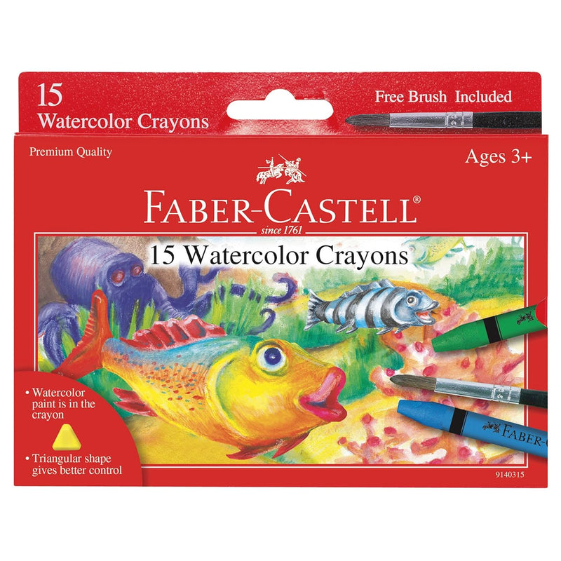 Watercolor Crayons With Brush, 15 Colors - Premium Quality Art Supplies For Ki